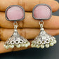 Onion Pink Stone Beaded Silver Plated Designer Oxidized Jhumka Earrings Near Me