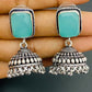 Alluring Blue Color Silver Plated Oxidized Jhumkas In Tempe