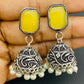 Attractive Yellow Color Designer Silver Oxidized Jhumkha Earrings For Women