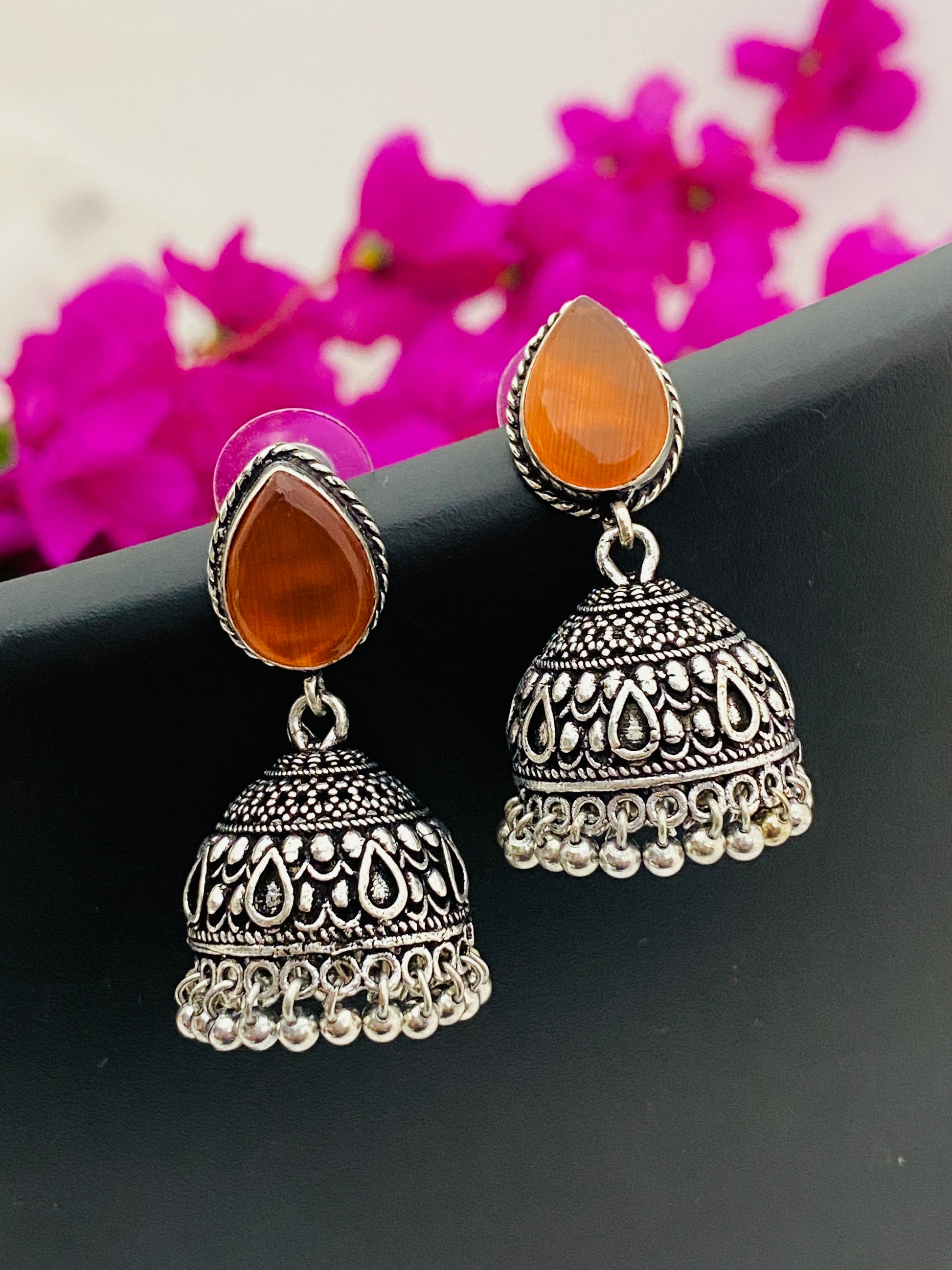 Jhumka Earrings With Black Pearl Beads in USA