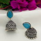 Charming Blue Color Silver Plated Oxidized Jhumkas In USA