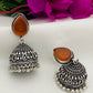 Silver Toned Designer Oxidized Jhumka Earrings With Black Pearl Beads in Chandler