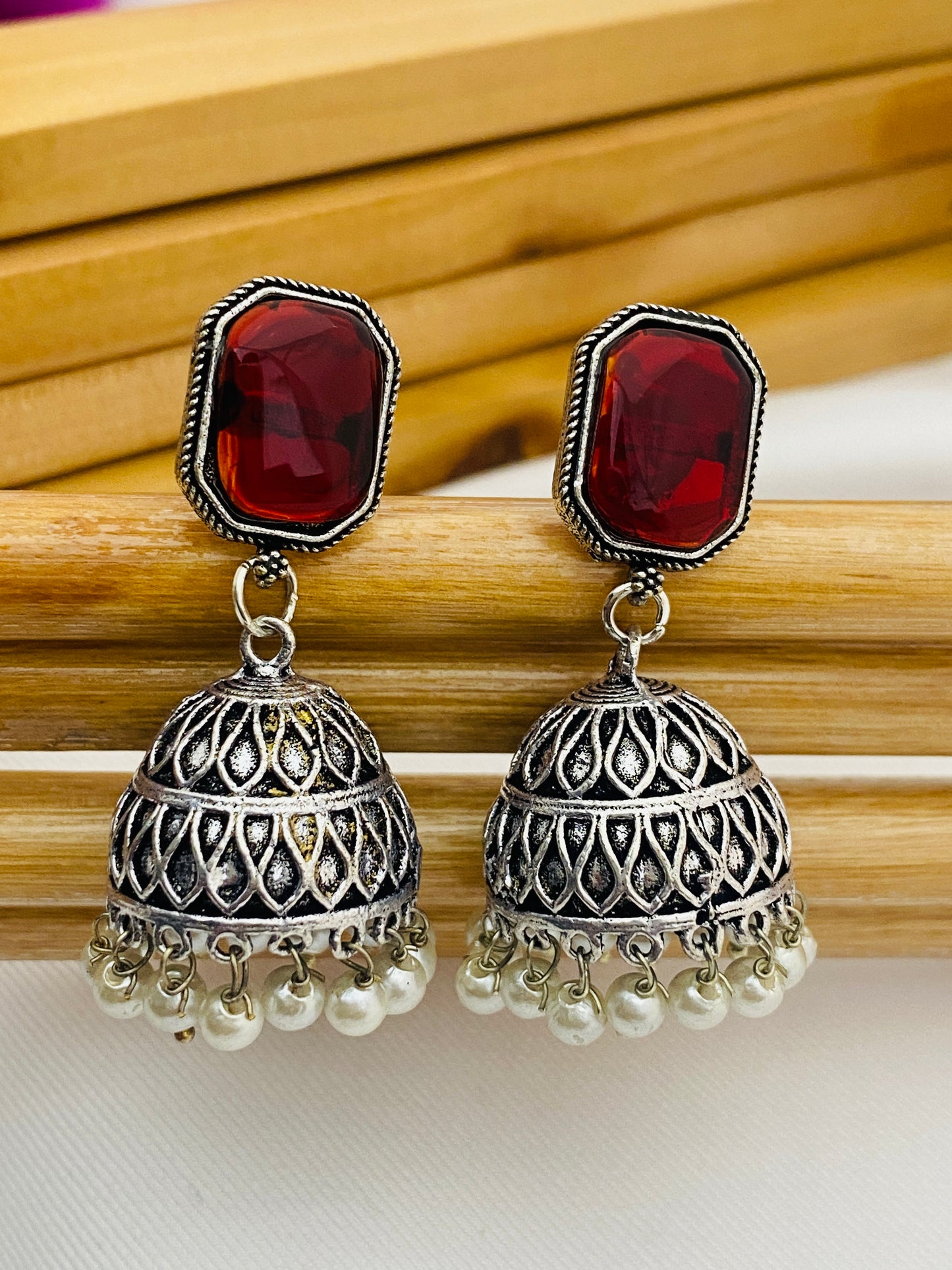 Maroon Color Small Oxidized Earrings For Women Near Me