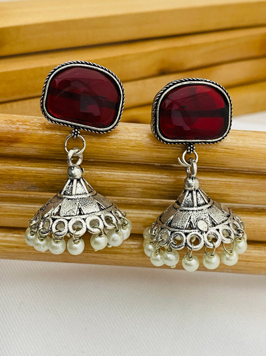 Appealing Oxidized Wine Color Small Jhumkas Earrings For Women