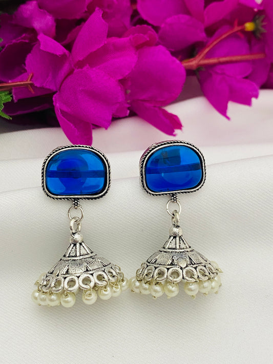 Beautiful Blue Small Jhumka Earrings For Women