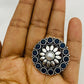 Blue Stone Beaded Flower Designed Silver Toned Oxidized Finger Ring Near Me