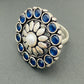 Trendy Blue Stone Beaded Flower Designed Silver Toned Oxidized Finger Ring