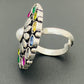 Stunning Multi Color Stone Studded Silver Toned Designer Oxidized Adjustable Finger Ring