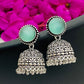 Charming Light Blue Stone Beaded German Silver Plated Oxidized Jhumka Earrings With Dangle Beads