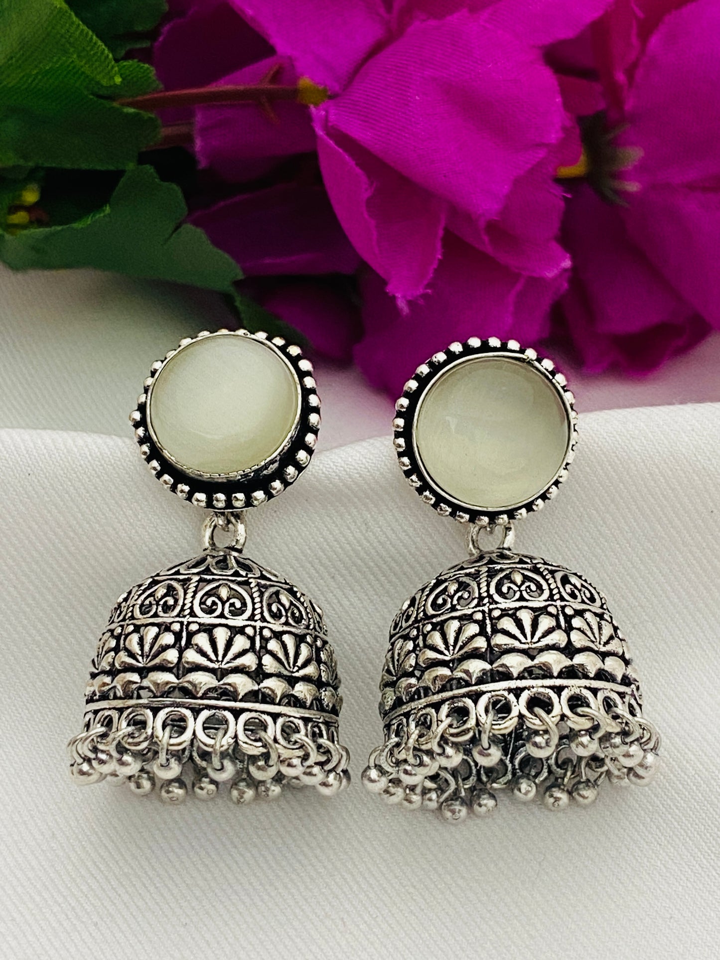 Silver Toned Oxidized Jhumka Earrings in Gilbert