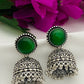 Silver Toned Oxidized Jhumka Earrings With Black Pearl Beads in Tempe