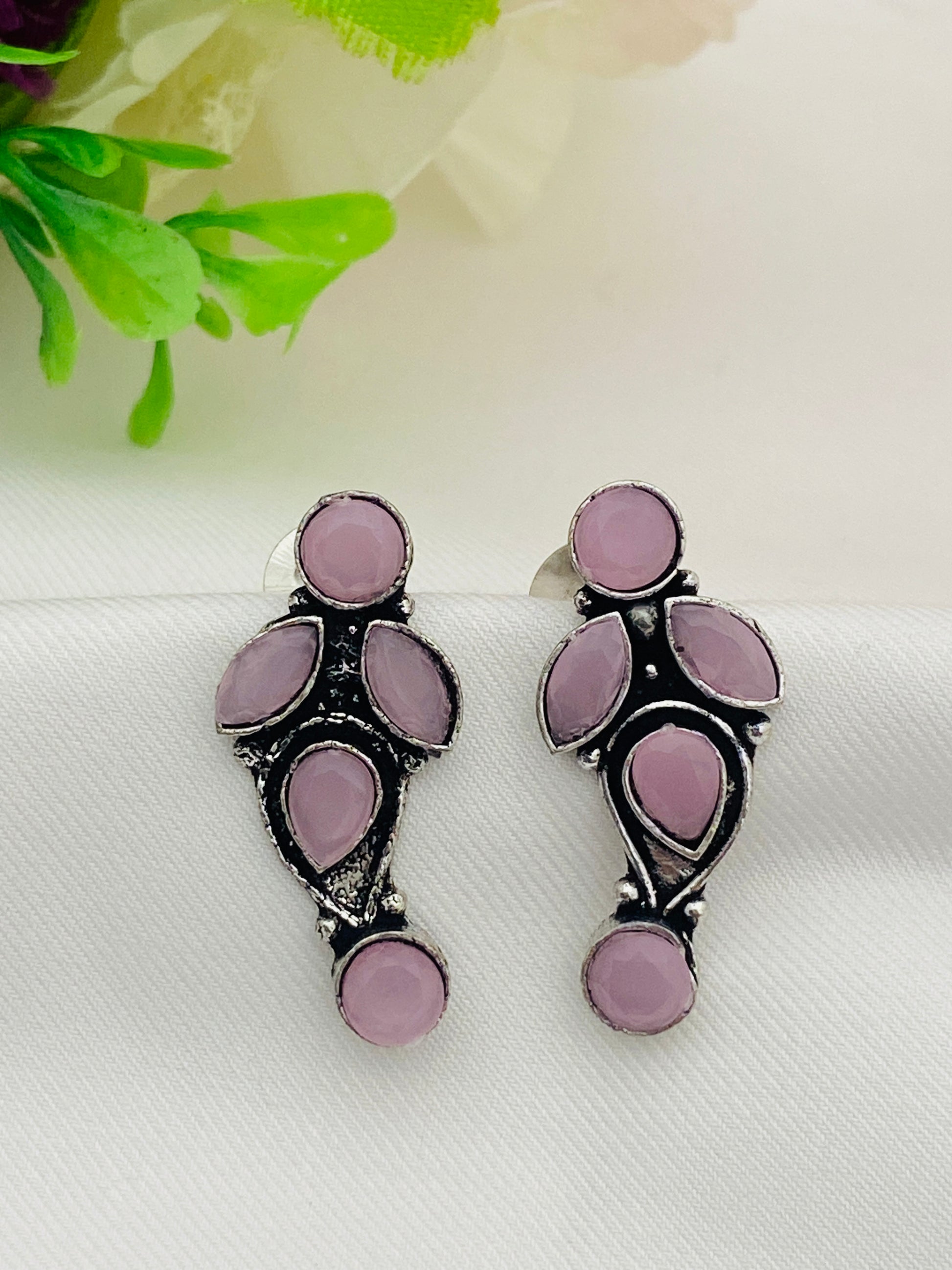 Attractive Purple Stone Designer Oxidized Earrings For Women