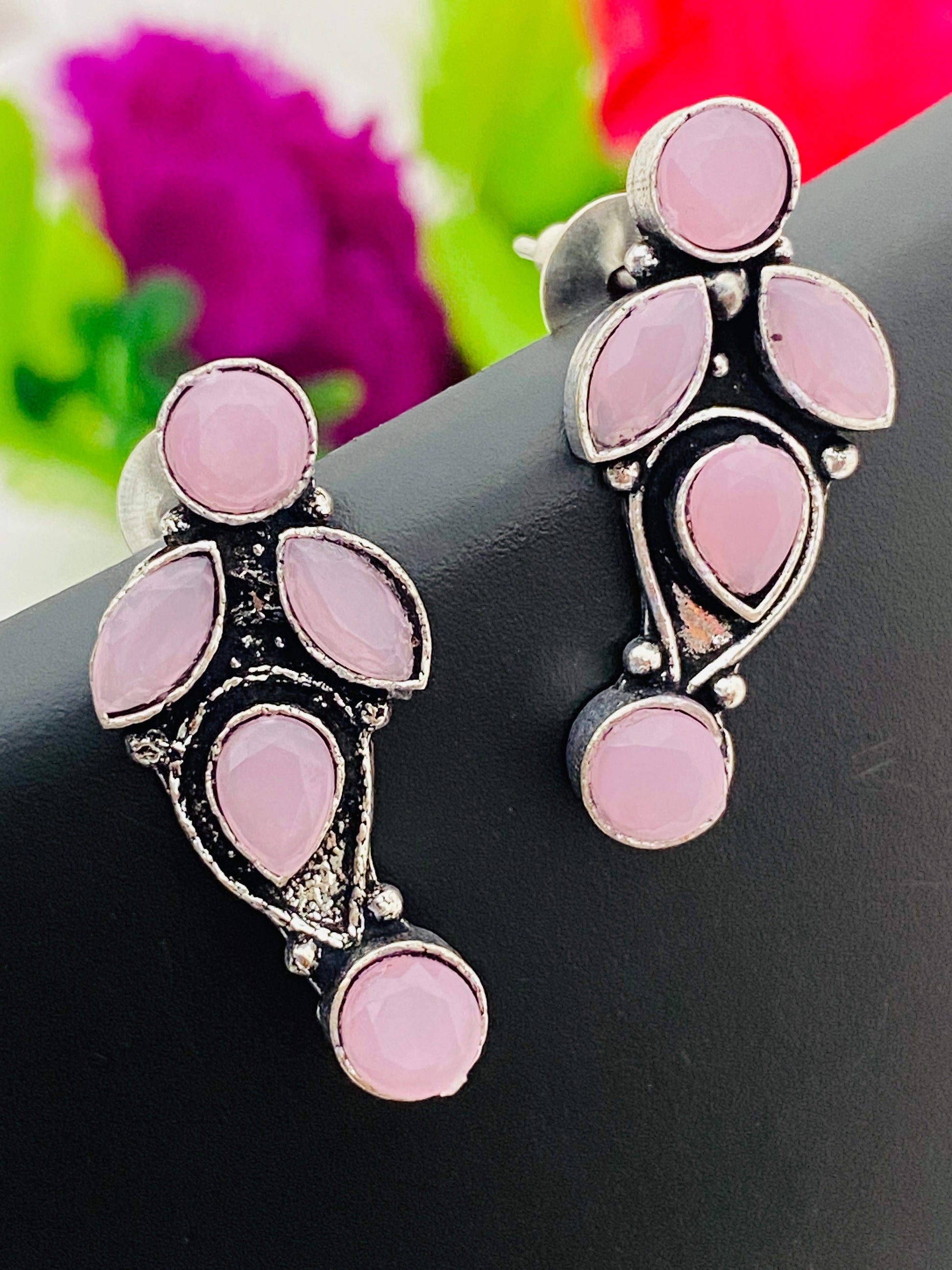 Attractive Purple Stone Designer Oxidized Earrings For Women In Mesa