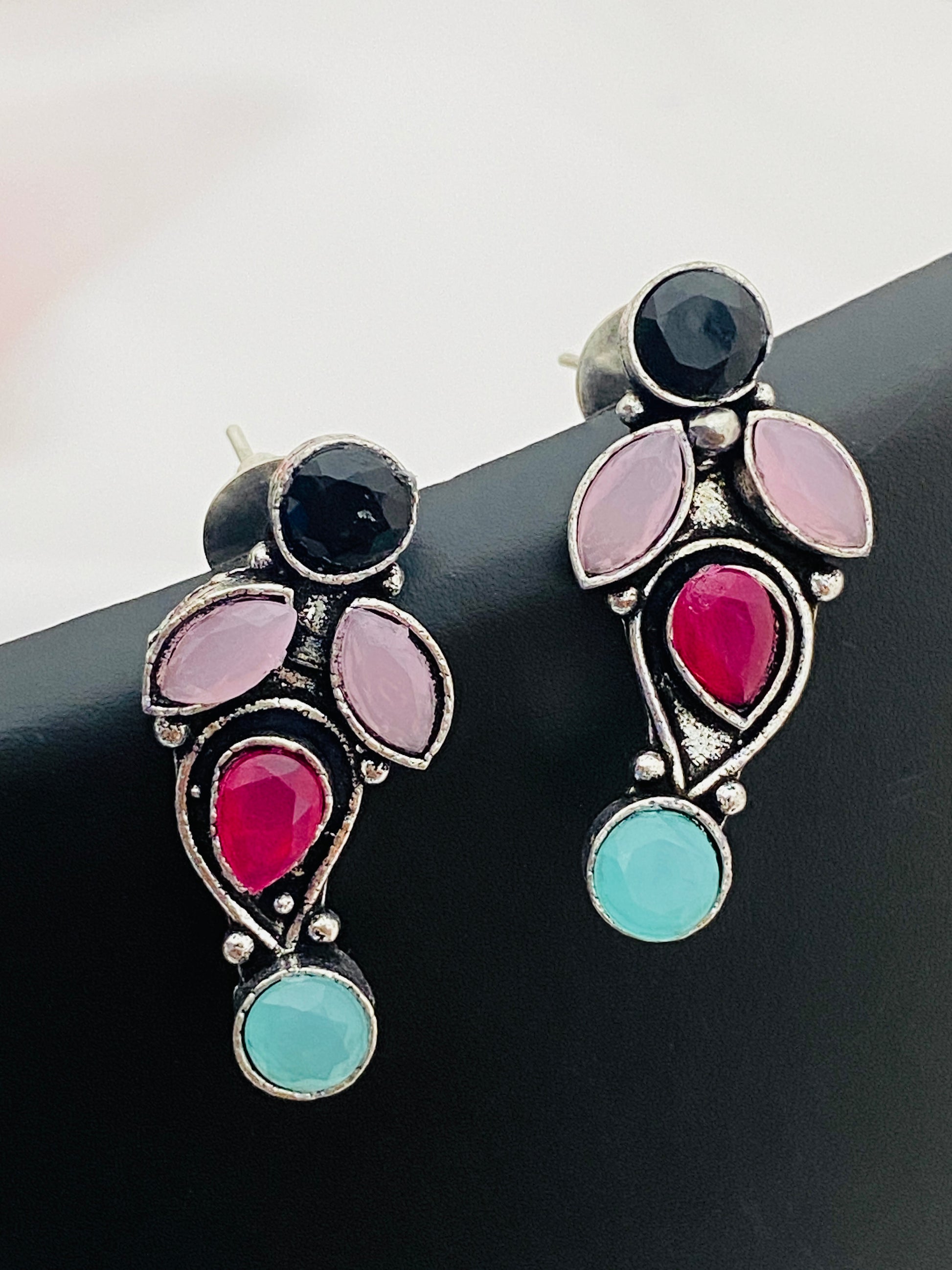 Charming Multicolor Designer Silver Oxidized Earrings For Women In USA