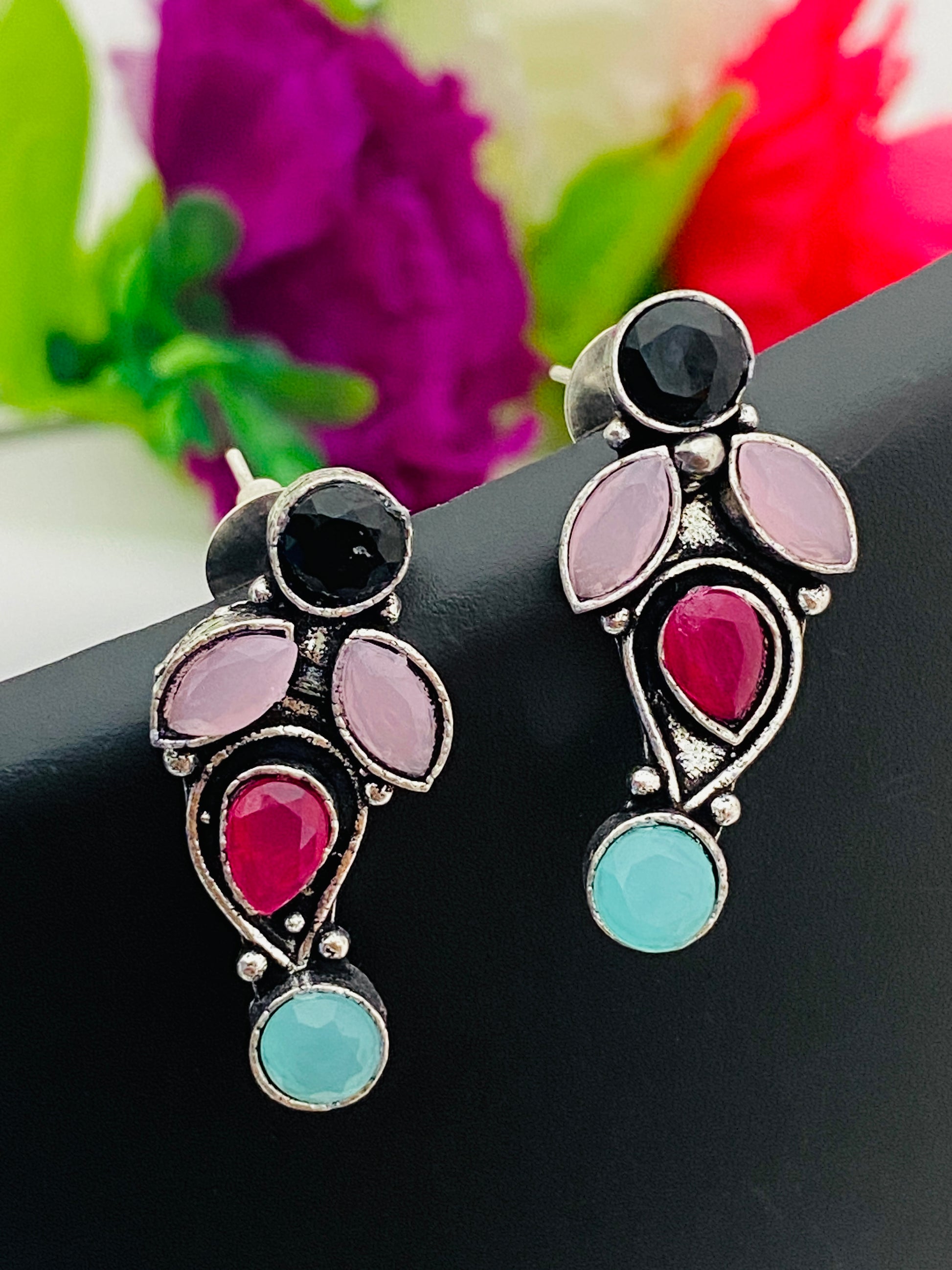 Charming Multicolor Designer Silver Oxidized Earrings For Women