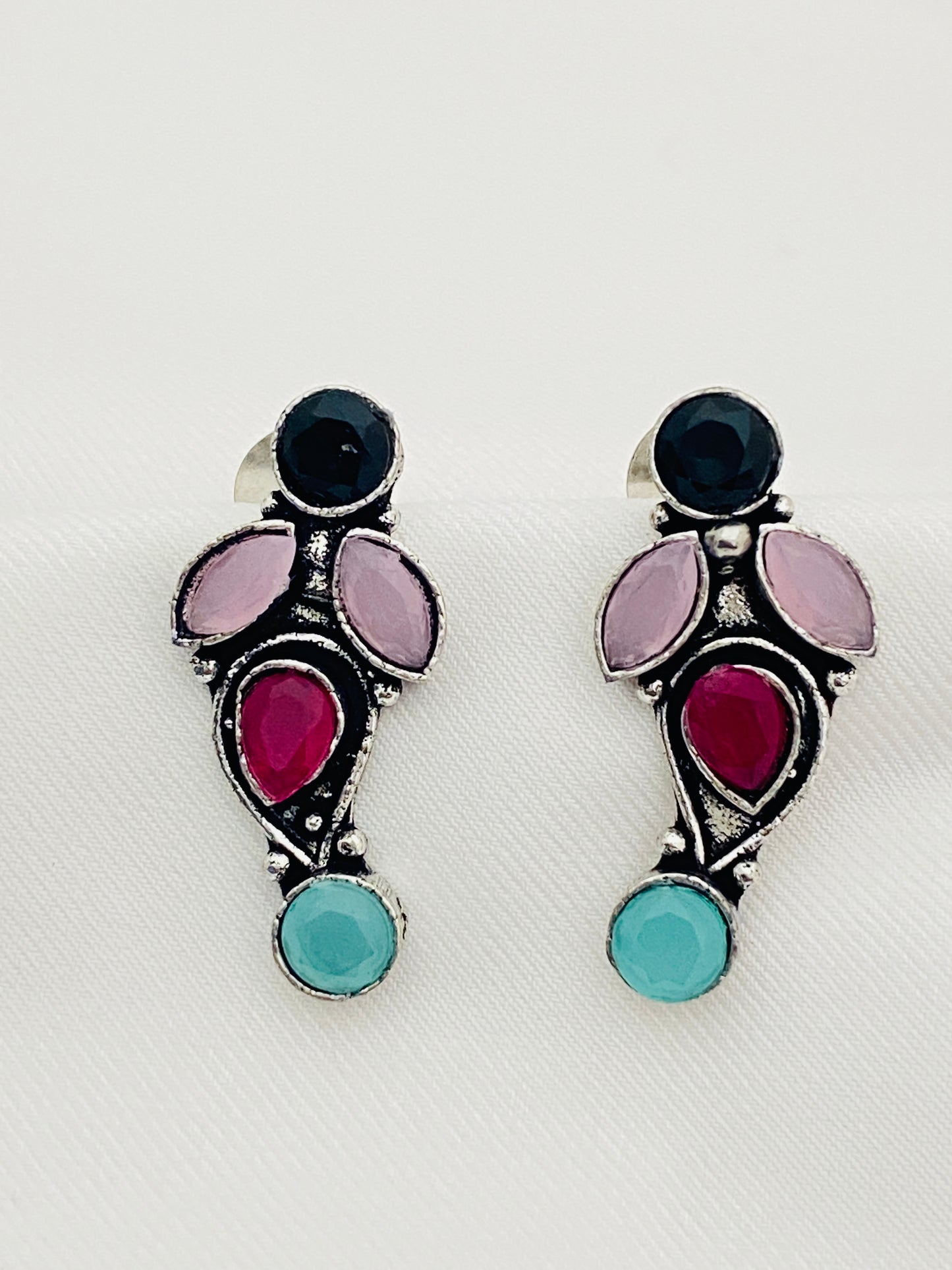 Charming Multicolor Designer Silver Oxidized Earrings For Women In Mesa