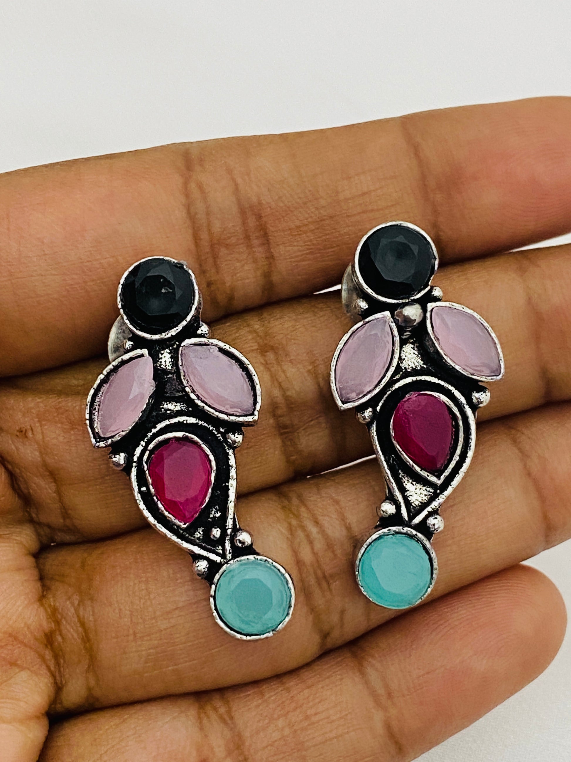 Charming Multicolor Designer Silver Oxidized Earrings For Women Near Me