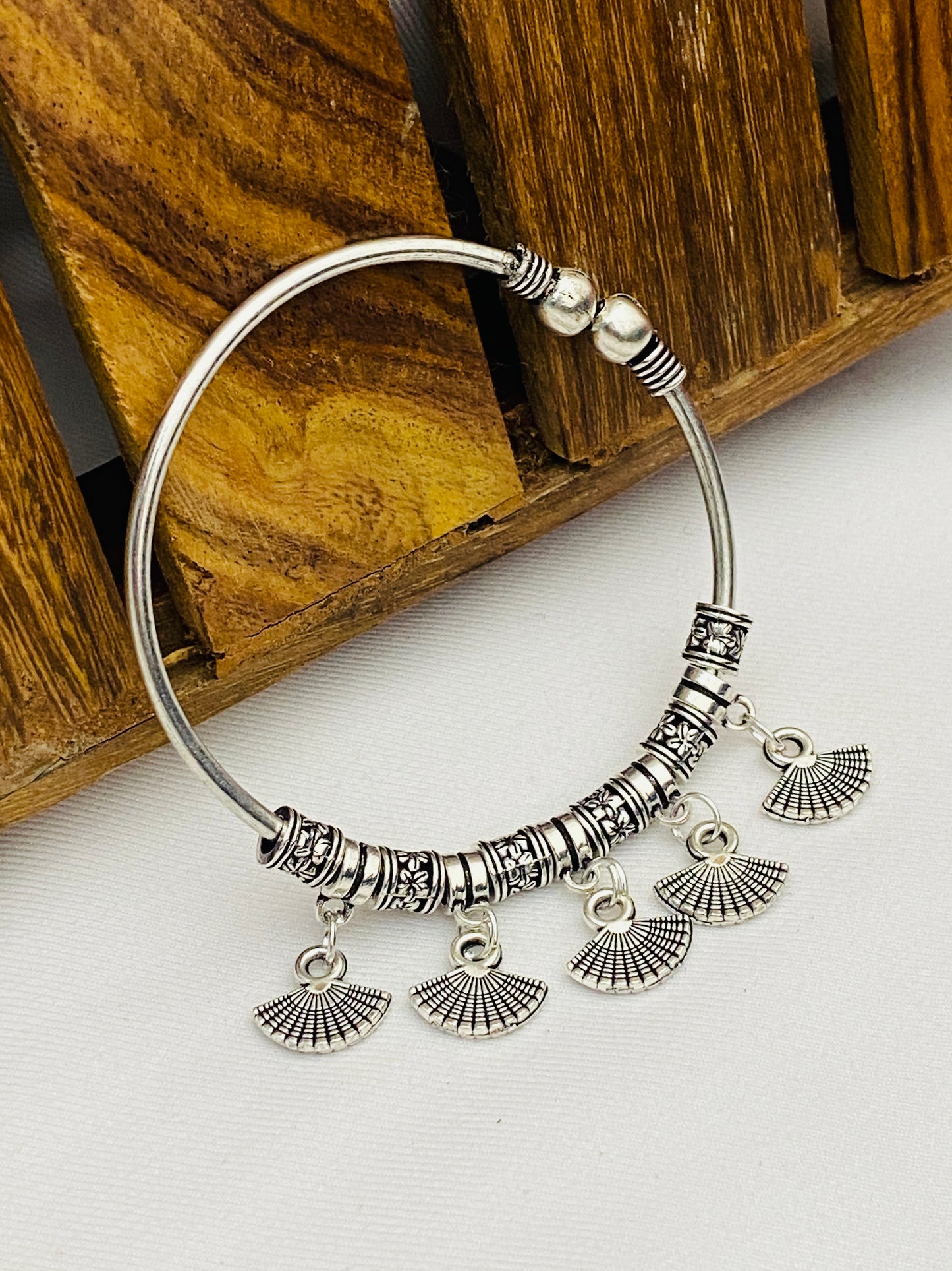 Elegant Design Silver Oxidized Bracelet With Gorgeous Hangings