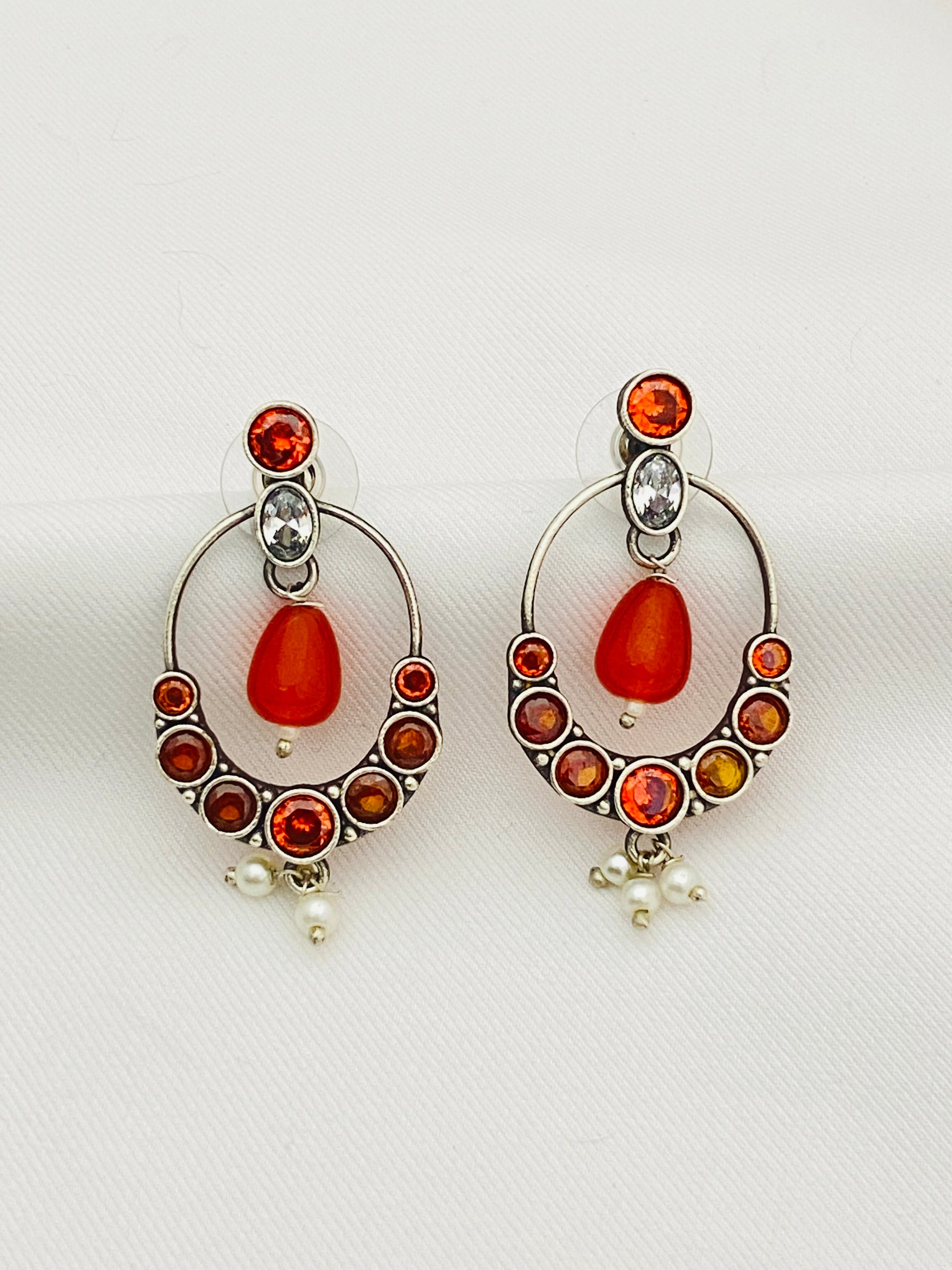 Dazzling Orange Color Beaded Oval Shaped Oxidized Earrings