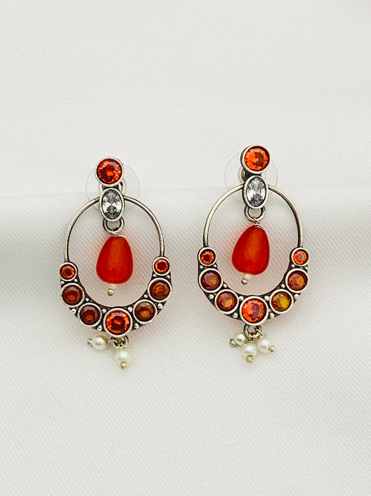 Dazzling Orange Color Beaded Oval Shaped Oxidized Earrings