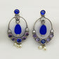 Lovely Blue Stone Beaded Oval Shaped Silver Toned Oxidized Earrings With Pearl Drops