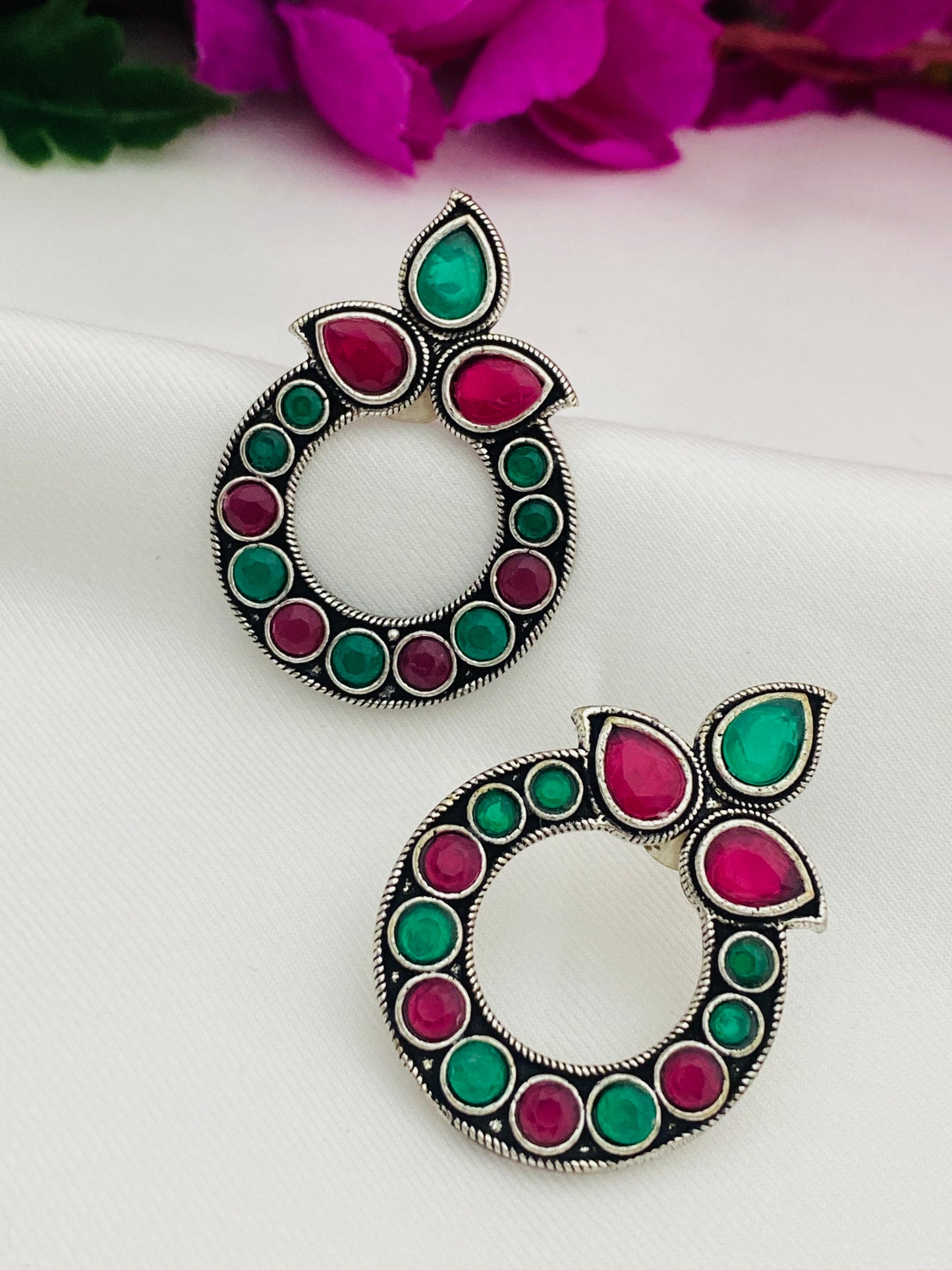 Attractive Multicolor Rounded Design Silver Oxidized Earrings For Women Near Me