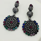 Trendy Multicolor Stone Beaded German Silver Plated Oxidized Floral Designed Long Earrings