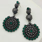 Charming Round Shaped Emerald Stone Beaded German Silver Plated Oxidized Long Earrings