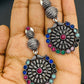 Multicolor Stone Beaded German Silver Plated Oxidized Floral Designed Long Earrings Near Me