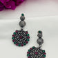 Emerald And Ruby Stone Beaded Silver Toned Oxidized Earrings in Glendale