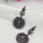  Light Pink Stone Studded Floral Design  Oxidized Long Earrings in Globe