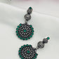  Emerald Stone Beaded German Silver Plated Oxidized Long Earrings in Scottsdale