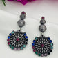 Stone Beaded German Silver Plated Oxidized Floral Designed Long Earrings in USA