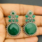 Emerald Stone Beaded Leaf Designed Silver Plated Oxidized Stud Earrings Near Me