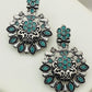 Stylish Skyblue Floral Designer Silver Oxidized Earrings For Women