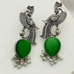 Gorgeous Green Color Peacock Design Silver Oxidized Earrings