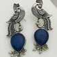 Elegant Blue Stoned Peacock Design Silver Toned Oxidized Earrings With Pearl Beads