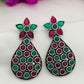 Trendy Emerald Ruby Stone Oxidized German Silver Plated Ethnic Earrings