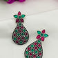 Trendy Emerald Ruby Stone Oxidized German Silver Plated Ethnic Earrings In Tempe