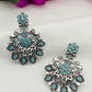 Stylish Skyblue Floral Designer Silver Oxidized Earrings For Women In Tempe