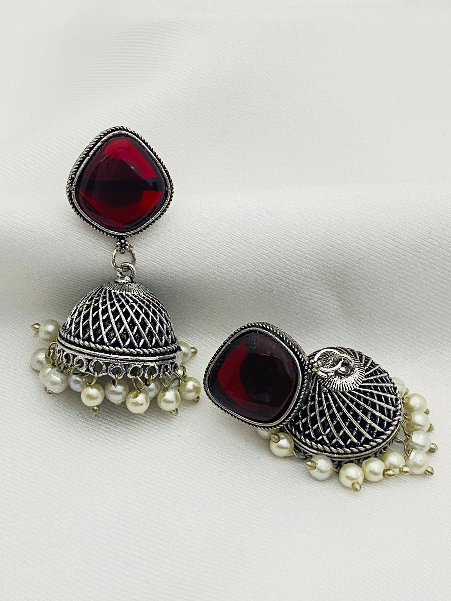  German Silver Plated Oxidized Jhumkas With Pearl Hangings in Gilbert