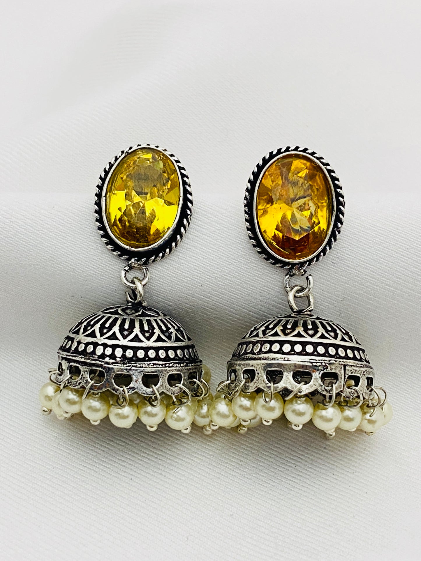 Oxidized Jhumkas With Gold Stud