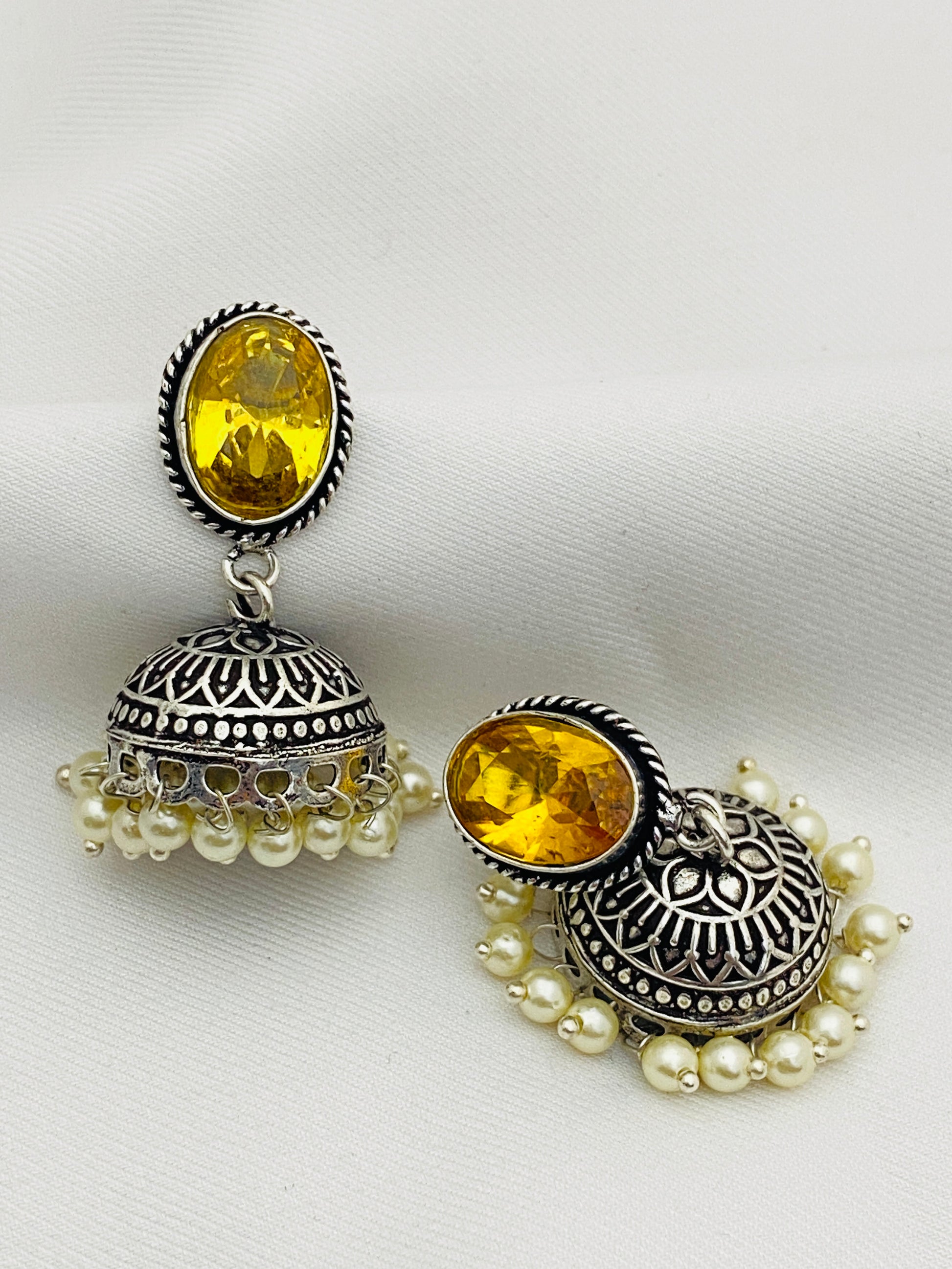 Attractive Yellow Color Designer Oxidized Jhumkha Earrings For Women Near Me