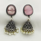 Alluring Light Pink Silver Designer Oxidized Earrings For Women