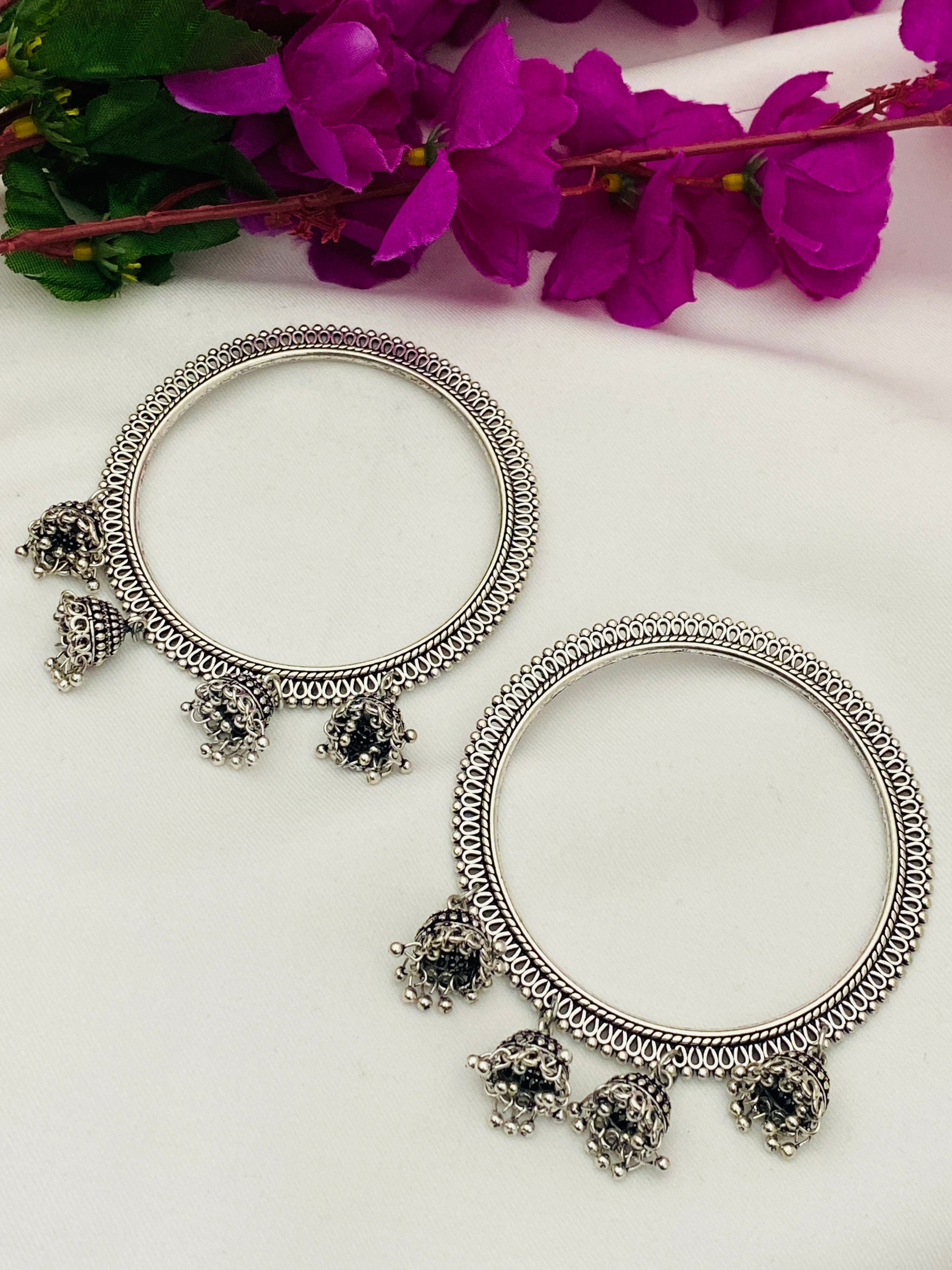 Beautiful Oxidized Bangles With Attached Small Jhumkas