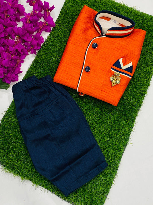 Beautiful Kids Orange Color Kurta Pajama Set