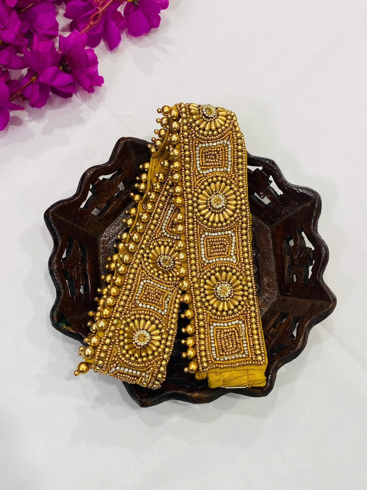 Golden Color Saree Belt With Embroidery And Stone Work Near Me