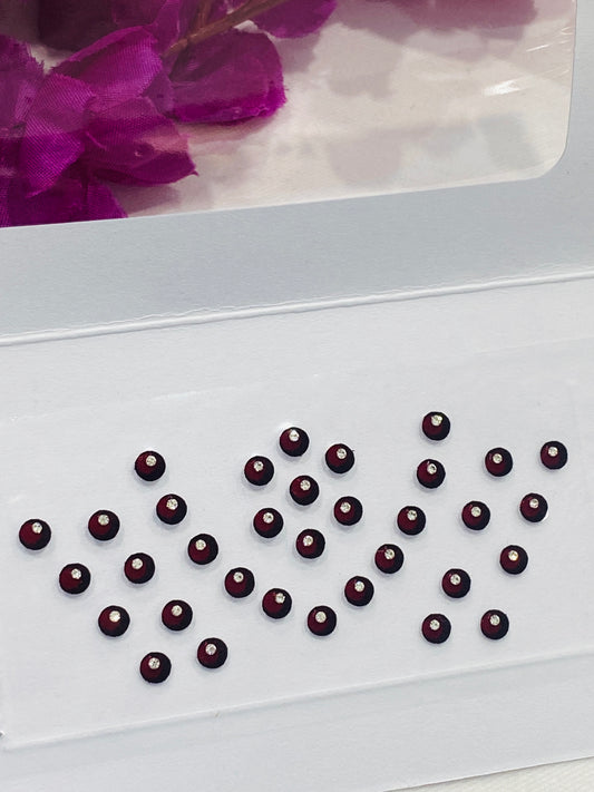 Traditional Maroon Round  Bindis With White Stone