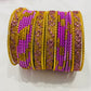 Attractive Pink Color With Gold Metal Bangle Set For Women