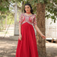 Red Color Reception Gown in Faux Blooming With Sequence Embroidery Gown in Suncity